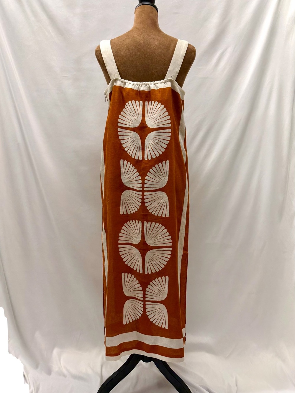 Magaschoni 100% Linen Brown & Cream Geometric Sleeveless Dress - Picture 2 of 13